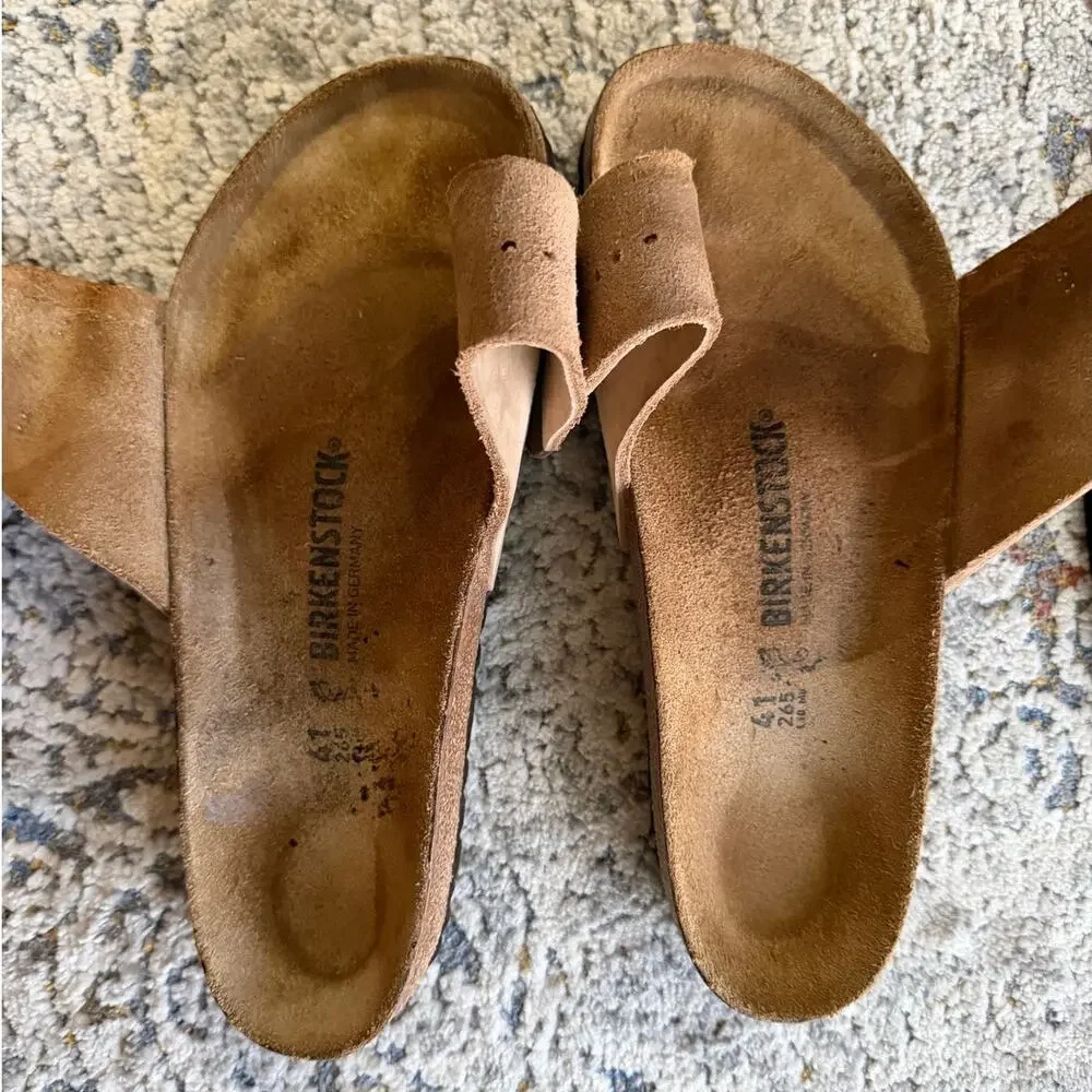 Birkenstock Madrid Big Buckle Nubuck Leather Sandals Sandcastle Sz 10-10.5